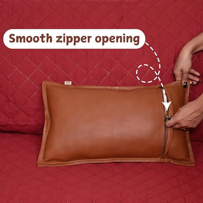 100% Lambskin Leather Pillow Cover - Sofa Cushion Case - Decorative Throw Covers for Living Room & Bedroom, 12X20 Inch - Camel Antique Box Pack of 2