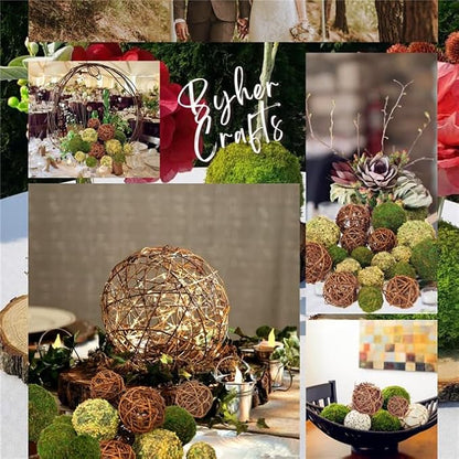 BYHER Decorative Balls for Centerpiece Bowls, 18pcs Fake Moss Balls + Wicker Rattan Balls Set Vase Bowl Filler for Home Garden Wedding Party Decor (Fresh Green + Rustic Brown)
