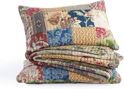 Cotton Bedspread Quilt Sets Reversible Bedding Coverlet Sets 3 Pieces Gorgeous Rustic Vintage Floral Red Yellow Patchwork Bedspread, King Size