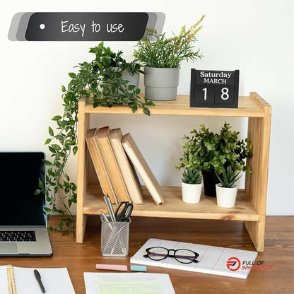 wood block perpetual calendar, ideal for desk 2025, office accesory, black and white, wooden solid, day week month, father gift, school, new year