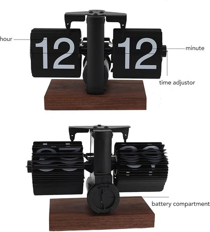 Flip Clock,Vintage 24 Hours Adjustable Digital Flip Down Clock for Living Room Office Retro Minimalist Desk