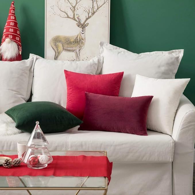 MIULEE Pack of 2 Christmas Velvet Pillow Covers Decorative Lumbar Rectangle Pillowcase Soft Solid Cushion Case Home Decor for Couch Sofa Bedroom Car 12x20 Inch Red