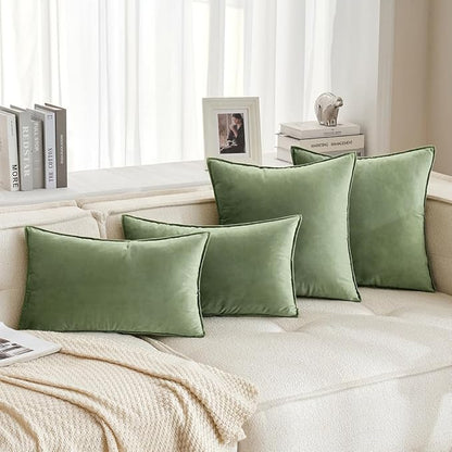 MIULEE Pack of 2 Sage Green Decorative Velvet Throw Pillow Covers Soft Pillowcases Spring Solid Square Cushion Case for Sofa Bedroom Car 12x20 Inch