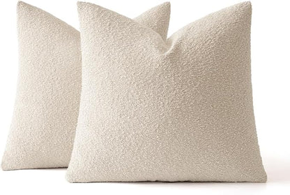 MIULEE 20x20 Inch Christmas Decorative Pillow Covers for Couch Bed Set of 2 Textured Boucle Neutral Winter Throw Pillows Natural Beige Accent Solid Cushion Pillowcases Sofa Livingroom Home Decor