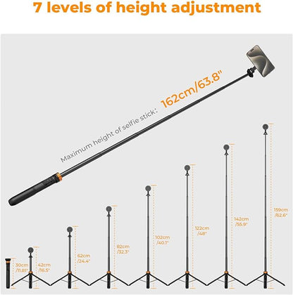 K&F Concept 63'' Magnetic Selfie Stick Tripod, Lightweight Cellphone Stand with Wireless Remote, Compatible with iPhone 17 Pro Max/16/15/14/13/12 Series and All Phones