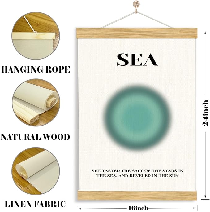 YGSDZY Sea Poster, Sea Blue Canvas Poster, Canvas Artwork for Wall Decor, Beach House Decor, Summer Home Decors, Cabin Decors, Rustic Hanging Fabric Posters, Housewarming Gift 11.8 * 15.7