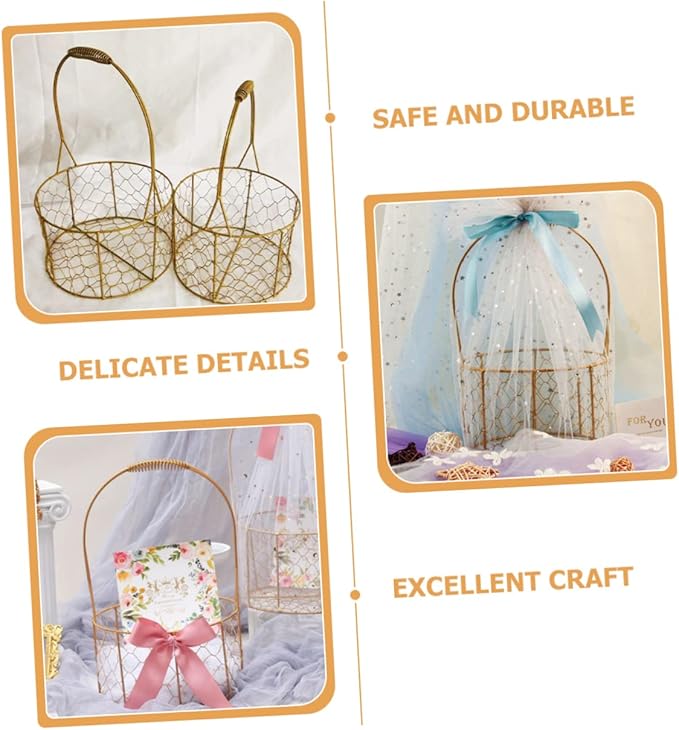 Gold Wire Flower Girl Basket Iron Wire Basket Wedding Storage Decorative