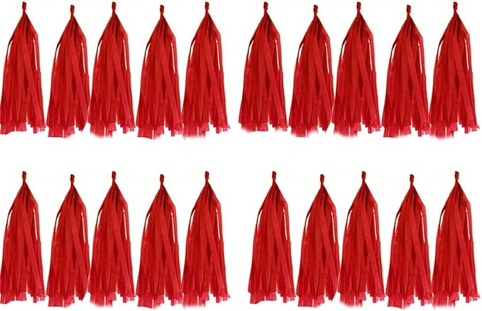 30pcs Paper Tassels Garland Banner Tissue Paper Tassel DIY Hanging Paper Decorations Party Tassel Garland Decor Baby Shower Nursery Wedding Festival Baby Shower Decoration(30, red)