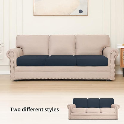 Easy-Going Stretch Individual Chair Couch Cushion Cover Sofa Cushion Furniture Protector Sofa slipcover Soft Flexibility with Elastic Bottom (3-Piece Sofa Cushion Cover, Dark Blue)