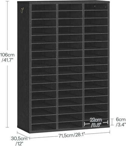 HOOBRO Literature Organizer, 48 Compartments Wooden Mail Organizer, Countertop Literature Sorter with Adjustable Shelves for Home, Office, School, Student Mailbox for Classroom, Black BK163WF01