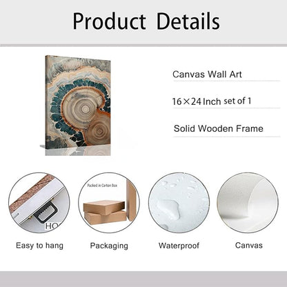 IBHJSART Framed Tree Ring Canvas Wall Art Vintage Colorful Wood Stump Painting Prints Modern Minimalist Pictures Neutral Nature Rustic Farmhouse Decor Living Room Bedroom Bathroom Office