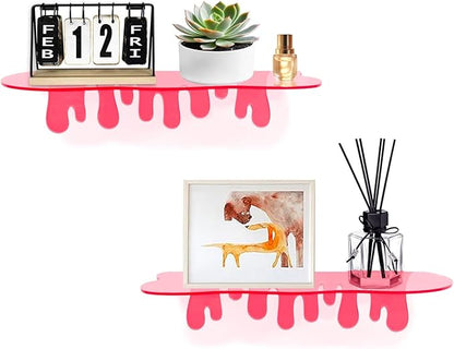 SetGame 2-Pack Acrylic Small Wall Shelves - 12 Inch Floating Shelf for Walls, Home Wall Display Ledges for Storage, Room Décor, Small Album & Items Organizer Display