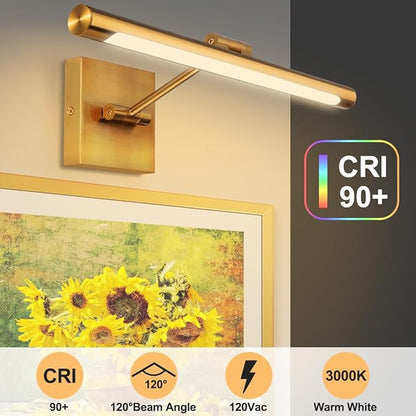 16.54inch LED Picture Lights for Paintings, Brass Golden-Like Finish, Adjustable Art Light Gallery LED Wall Light Wall Sconces for Art Work, Hardwired Connection, Dimmable 3000K CRI90+