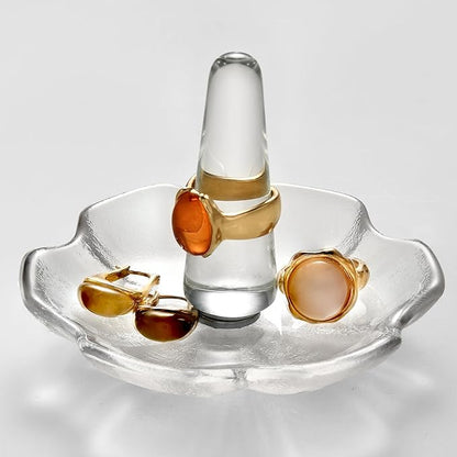 Crystal Ring Holder Decorative Jewelry Tray Valentine Engagement Wedding Birthday Gifts for Women (Hexagon)