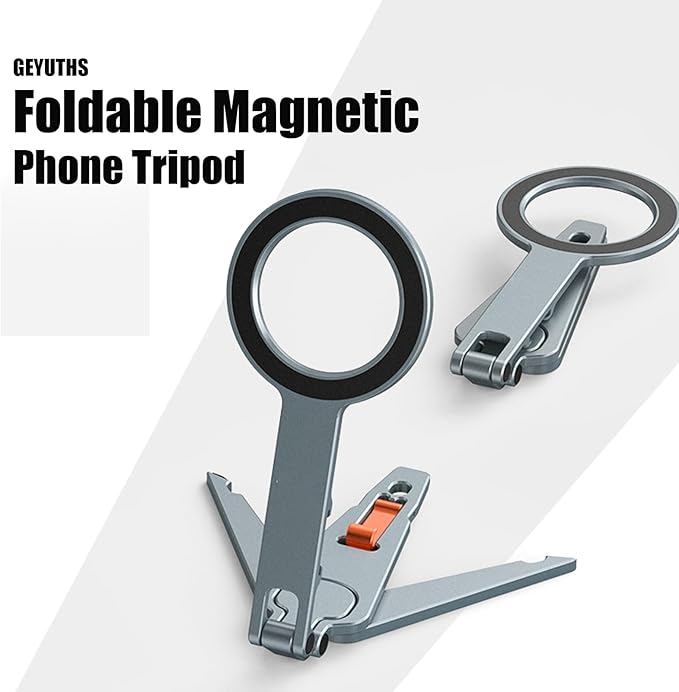 Magnetic Phone Tripod Stand Portable Cell Phone Holder Strong Magnet Mini Pocket Smartphone Mount Foldable Selfie Stick Tripod with 1/4" Screw Hole & Hook for iPhone 17 16 15 14 13