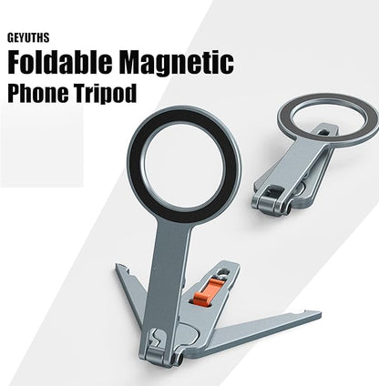 Magnetic Phone Tripod Stand Portable Cell Phone Holder Strong Magnet Mini Pocket Smartphone Mount Foldable Selfie Stick Tripod with 1/4" Screw Hole & Hook for iPhone 17 16 15 14 13