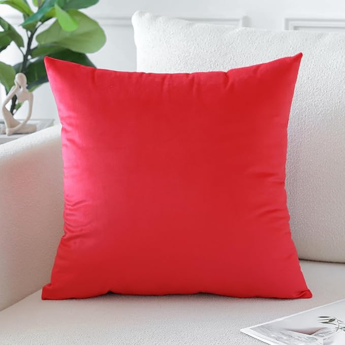 Artscope Luxury Velvet Pillow Covers Decorative Square Pillowcases Soft Solid Cushion Cases for Couch Sofa Bedroom Home Decor 18x18 Inch Red