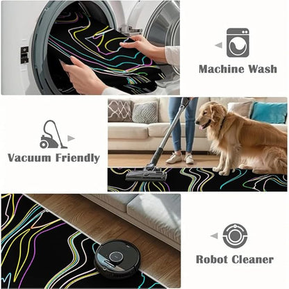 Abstract Colorful Lines Rug 5x7 Area Rugs Minimalist Art Design Rugs Soft Faux Wool Washable Non Slip Carpet for Teens Boys Girls Kids Room Living Room Bedroom Entry Floor Mats
