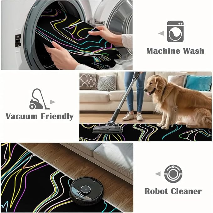 Abstract Colorful Lines Rug 5.3x6.7 Area Rugs Minimalist Art Design Rugs Soft Faux Wool Washable Non Slip Carpet for Teens Boys Girls Kids Room Living Room Bedroom Entry Floor Mats