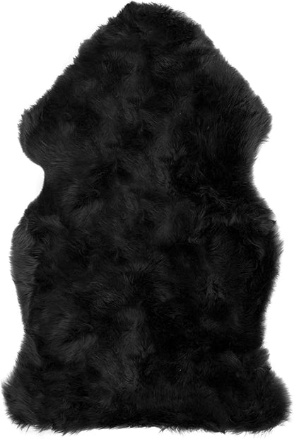 HUAHOO Premium Genuine Sheepskin Rug Black Real Australia Sheepskin Natural Luxury Fluffy Lambskin Fur Area Rug Seat Covers for Kids Bedroom Sofa Chair Cover Pets Dogs Mat Single Pelt/2'x 3' Black
