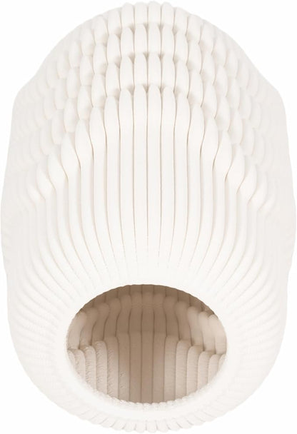 Ceramic Vase for Office and Room Decor – 3D Printed Ribbed Elegant Flower Vase for Bedroom, Table, and House Setting – Minimalist Accent for Home and Living Room Decor – 12” Ivory