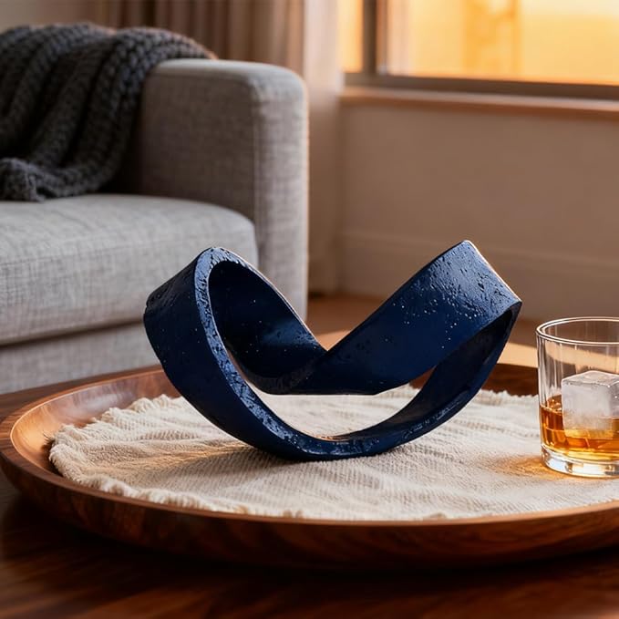 Modern Blue Geometric Sculpture, Navy Blue Knot Home Accent Decor, Multi-Angle Abstract Art Statue for Coffee Table, Bookshelf, Living Room, Office - Resin Artistic Knot Decor for Home and Office