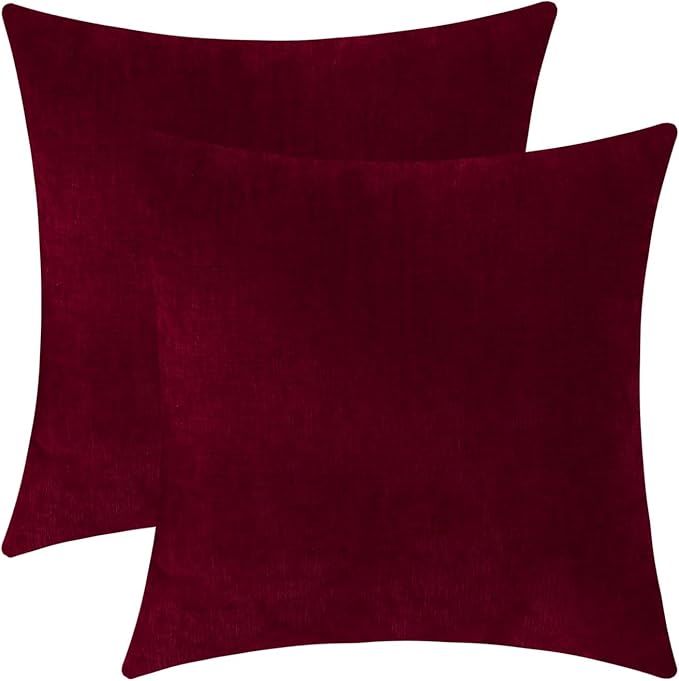 Jeneoo Santa Red Decorative Throw Pillow Covers Soft Chenille Comfy Square Couch Cushion Cases for Living Room Sofa Decor (Set of 2, 18 x 18 Inches)