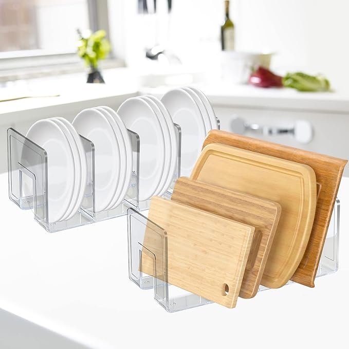 SAYEEC Acrylic File Holder, Clear File Sorter Desk File Organizer, Sturdy Desktop File Folder Organizer Rack for Envelopes Mail Letter Paper Notebook Electronics Office Supplies (4 Sections, 4 Pack)