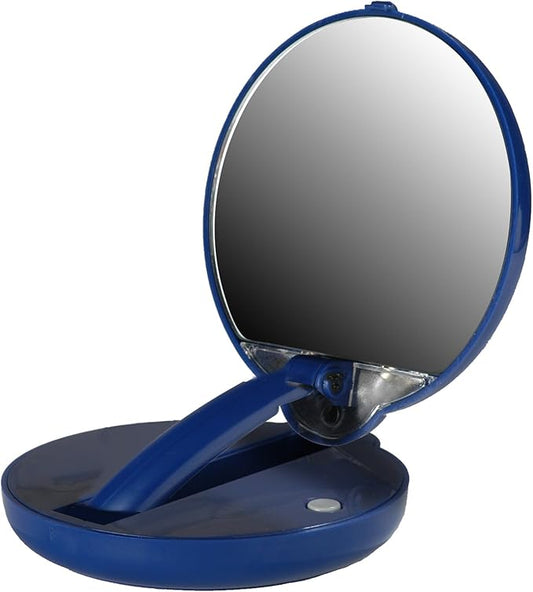 Floxite 15X mag magnification compact mirror with light, LED magnifying handheld lighted travel folding makeup mirror, Tabletop mount, Portable, Small hand pocket, Desk, Vanity, Round Glass