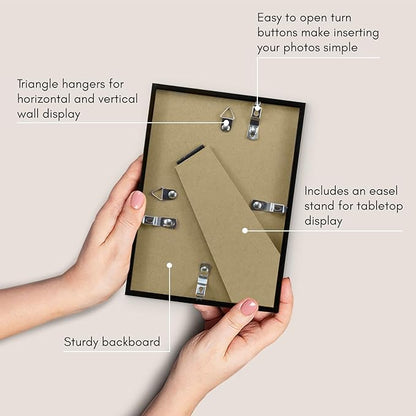 Americanflat 5x7 Picture Frame with Shatter-Resistant Glass - Use as 4x6 Frame with Mat or Display 5x7 Photo Without Mat - Streamline Collection - Picture Frames for Tabletop and Wall - Black