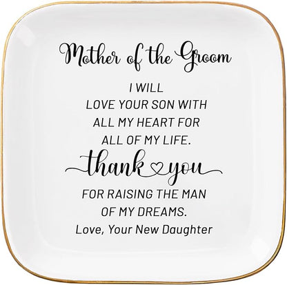 Mother of Groom Jewelry Dish Ring Plate - Thank You for Raising of My Dreams, Wedding Gifts for Mother of The Groom Christmas Birthday from Bride