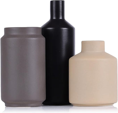 Ceramic Vase Set of 3 - Modern Neutral Vases Home Decor, Minimalism Decorative Vases, Boho Decor Small Flower Vase for Shelf, Dining Table Entryway Mantel Centerpiece Bookshelf Living Room Bathroom
