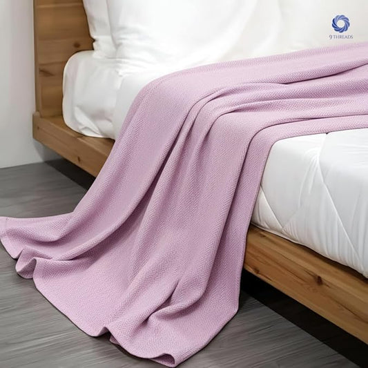100% Extra-Long Staple Cotton Herringbone Multipurpose Blanket | Soft & Breathable, Lightweight All-Season Throw for Sofa/Couch/Bed | Machine Washable | (Herringbone - Lavender, Twin)