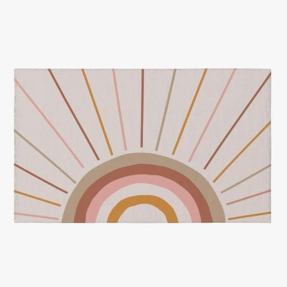 Mid Century Rainbow Area Rug, Modern Boho Rainbow The Lines Art Home Decor Rug, Indoor Non-Slip Kids Rugs, Machine Washable Breathable Durable Carpet for Front Entrance Floor Decor,5.3 x 8ft