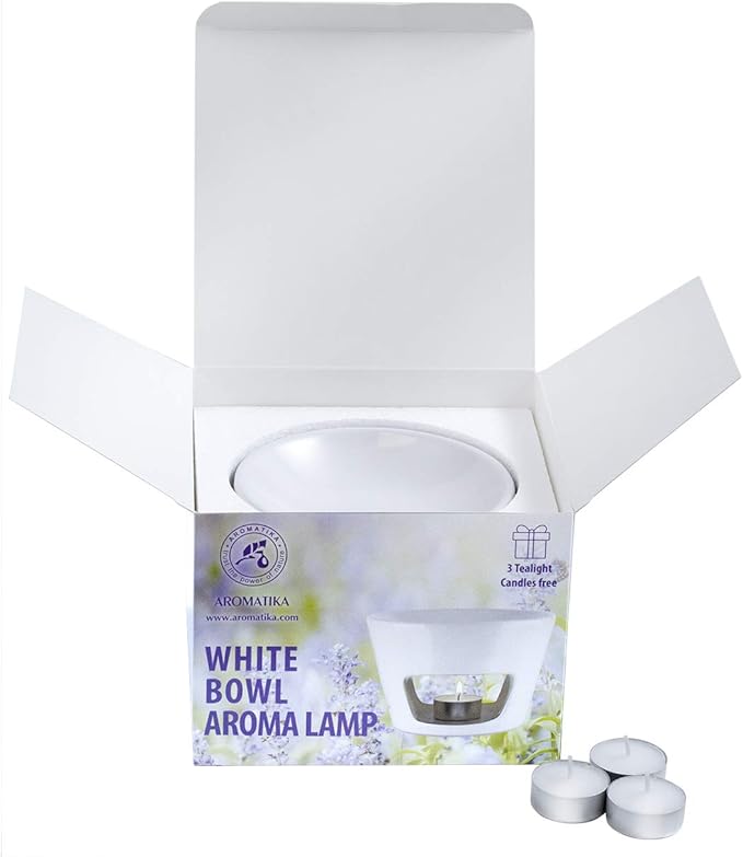 AROMATIKA - Oil Burner White - Large Ceramic Oil Burner - Best for Aromatherapy - Relaxation - Spa - Aroma Lamp - Aroma Burner (5.9 x 3.9 in) - 3 Candles Free