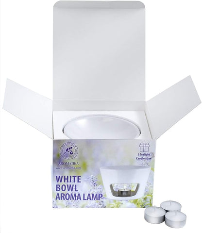 AROMATIKA - Oil Burner White - Large Ceramic Oil Burner - Best for Aromatherapy - Relaxation - Spa - Aroma Lamp - Aroma Burner (5.9 x 3.9 in) - 3 Candles Free