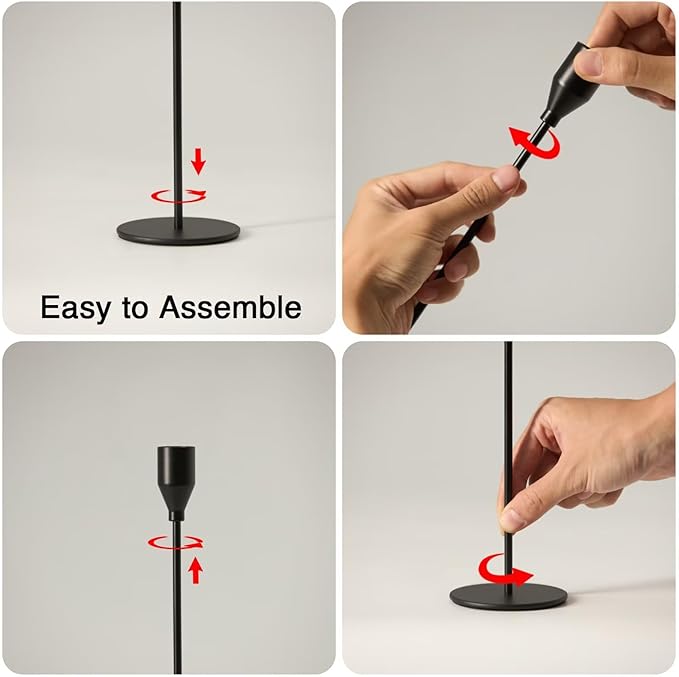 Solid Iron Taper Candle Holders Set of 3 - Modern Matte Black Candlesticks (9/11/13 Inch), Weighted & Rust-Proof Metal Candle Stand for Fireplace Table Centerpiece