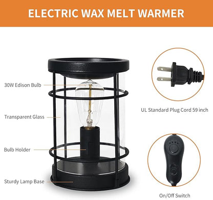 LIFFY Candle Wax Melt Warmer - Wax Warmer Scented, Fragrance Oil Burner, Metal Melter Lamp for Rustic Home Decor Office Bedroom Aromatherapy, Birthday Gifts for Women, Timer & 2 Edison Bulbs
