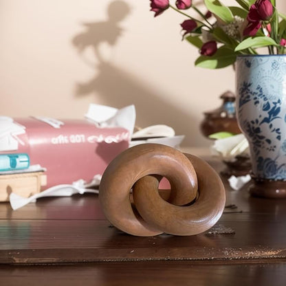 Wood Knot Décor-2 Link Wooden Chain Link Home Decor,Coffee Table Decor Book Shelf Decor Accents Art Decor Living Room Decor Items (Coffee)