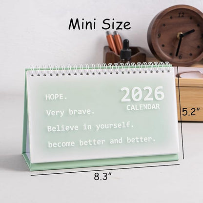 2026 Mini Desk Calendar Monthly Wirebound Calendar 8.3" x 5.2" - Green (Oct. 2025 to Dec. 2026)
