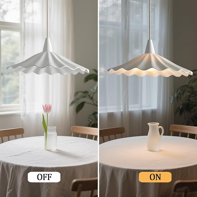 11.8" White Wavy Ceramic Pendant Light Shade,Vintage E26 Metal Loft Bar Ceiling Hanging Lamp Dining Room Bedroom Chandelier for Dining Room Kitchen Island Hallway Entryway