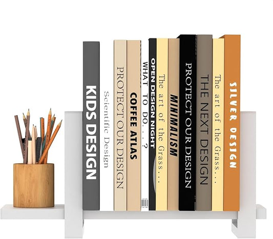 Adjustable Desktop Bookshelf Wooden Desk Book Holder Organizer Tabletop Bookshelf Mini Book Shelf Magazine Files Letters Storage Racks for Home Office Supplies, Great for Small Space, White