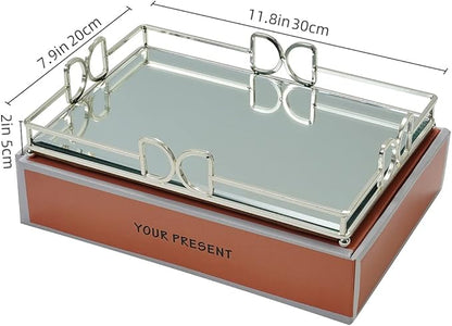 Decorative Tray, Bright Silver, Modern Premium Feeling Perfume Tray, Luxury Rust-Proof Glass Tray for Bathroom, Dresser, Bedroom