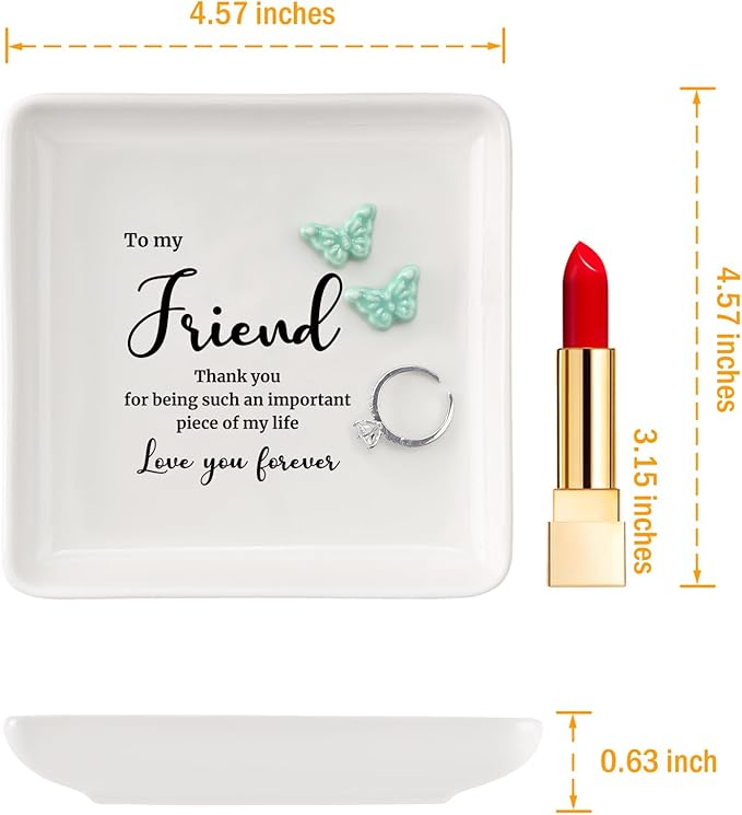 HOME SMILE Friend Birthday Christmas Gifts for Women-Butterfly Ring Dish Jewelry Tray-Friend Gift for Galentines Day Gradutinon Fareweell Present-Thank You for Being Such An Important Piece