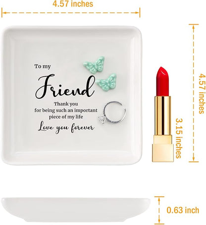 HOME SMILE Friend Birthday Christmas Gifts for Women-Butterfly Ring Dish Jewelry Tray-Friend Gift for Galentines Day Gradutinon Fareweell Present-Thank You for Being Such An Important Piece