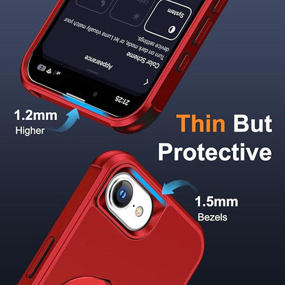 Compatible with iPhone 16E Case with Invisible Magnetic O-Ring Stand Military-Grade Case for iPhone 16E 6.1" 2025 [Compatible with Mag-Safe][Great Grip Feeling], Red
