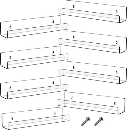Blulu 8 Packs 14 Inch Acrylic Floating Shelf Wall Mounted Invisible Acrylic Shelf Ledge Floating Bookshelf for Living Room Office Bedroom Bathroom Kitchen Decoration Space Save (Clear)