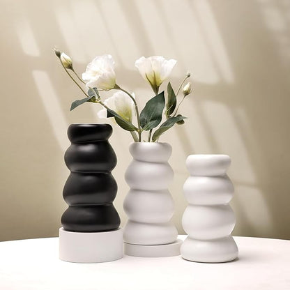 BosilunLife Ceramic Vase with Stacked Bubble Design – Boho Modern Sculptural Flower Vase for Home Decor, Shelf or Table Centerpiece (White)