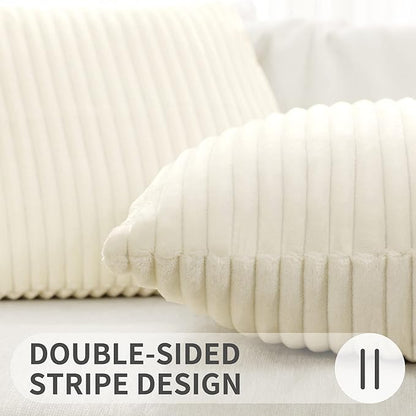 Simmore Decorative Spring Throw Pillow Covers 16x16 Set of 2, Soft Natural Plush Flannel Double-Sided Fluffy Couch Pillow Covers for Sofa Living Room, Cream White