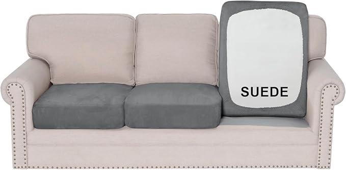 H.VERSAILTEX Individual Seat Covers Stretch Couch Covers for 3 Cushion Couch Sofa Pet Friendly Soft Suede Couch Cushion Covers Washable(3 Piece Sofa Cover,Grey)